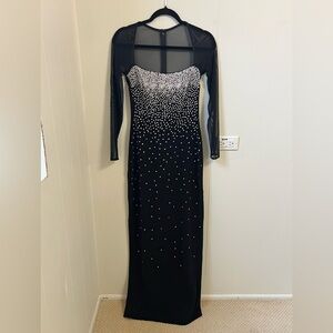 Vintage Tadashi Shoji Illusion Long Sleeve Embellished Starlight Maxi Gown SMALL